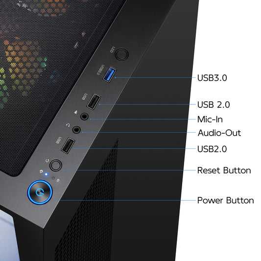 Gaming PC Desktop Computer, AMD Ryzen 7 5700X, GeForce RTX 5060 8G, 16GB DDR4 RAM, 1TB M.2 NVMe SSD, BX3 650W 80PLUS Bronze PSU, ARGB Fans, WiFi+BT, for Game Design and Office