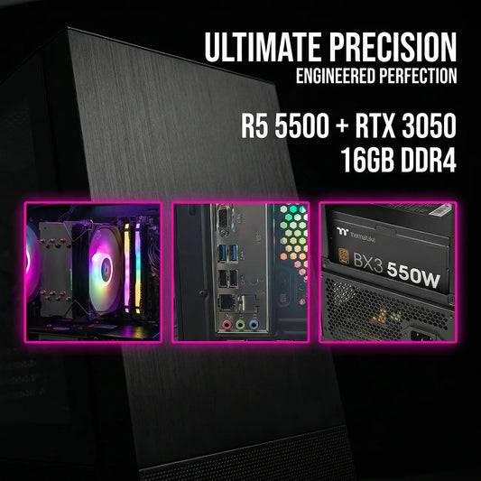 AIGAMEPC Gaming Desktop Computer, AMD R5 5500,RTX 3050 6G,16GB DDR4,512GB M.2 SSD, BX3 550W 80PLUS Bronze PSU, RGB Fan x5, WiFi Ready & Windows 11 Home, Black