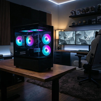 AIGAMEPC Gaming PC Desktop Computer, Intel Core i7 up to 4.0GHz, Radeon RX 580 8G, 16G RAM, 512GB M.2 SSD, BX3 550W 80PLUS Bronze PSU, WiFi 5, RGB Fan x5, Windows 11 Home,