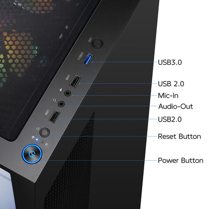 Gaming PC Desktop Computer, AMD Ryzen 7 5700X, GeForce RTX 5060 8G, 16GB DDR4 RAM, 1TB M.2 NVMe SSD, BX3 650W 80PLUS Bronze PSU, ARGB Fans, WiFi+BT, for Game Design and Office