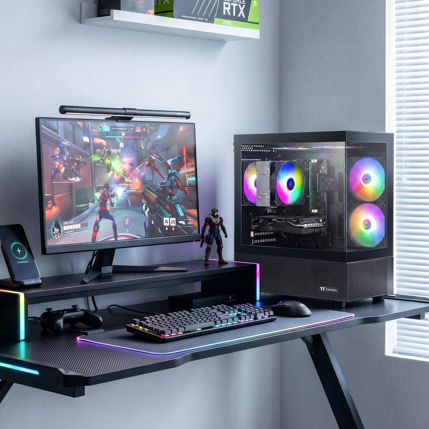 Gaming PC Desktop Computer, AMD Ryzen 7 5700X, GeForce RTX 5060 8G, 16GB DDR4 RAM, 1TB M.2 NVMe SSD, BX3 650W 80PLUS Bronze PSU, ARGB Fans, WiFi+BT, for Game Design and Office