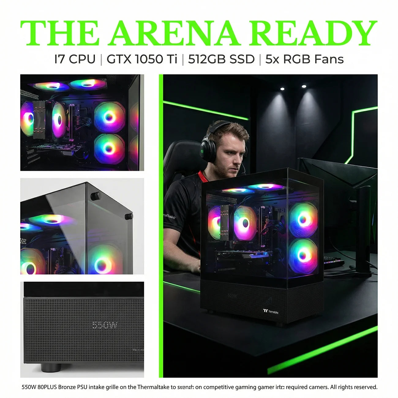 AIGAMEPC Gaming PC Computer Desktop, i7 4790, GTX 1050 Ti 4GB, 16GB DDR3, 512GB M.2 SSD, 550W 80PLUS Bronze PSU, WiFi 5, RGB Fan x5, Windows 11 Home