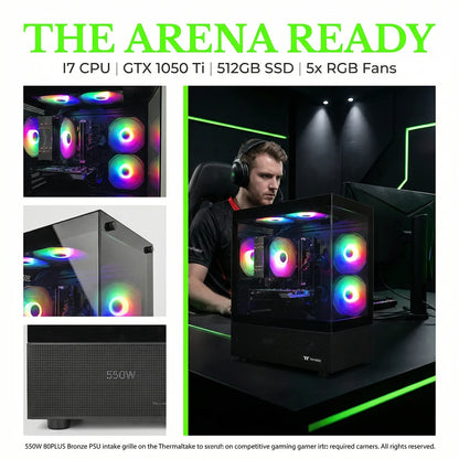 AIGAMEPC Gaming PC Computer Desktop, i7 4790, GTX 1050 Ti 4GB, 16GB DDR3, 512GB M.2 SSD, 550W 80PLUS Bronze PSU, WiFi 5, RGB Fan x5, Windows 11 Home