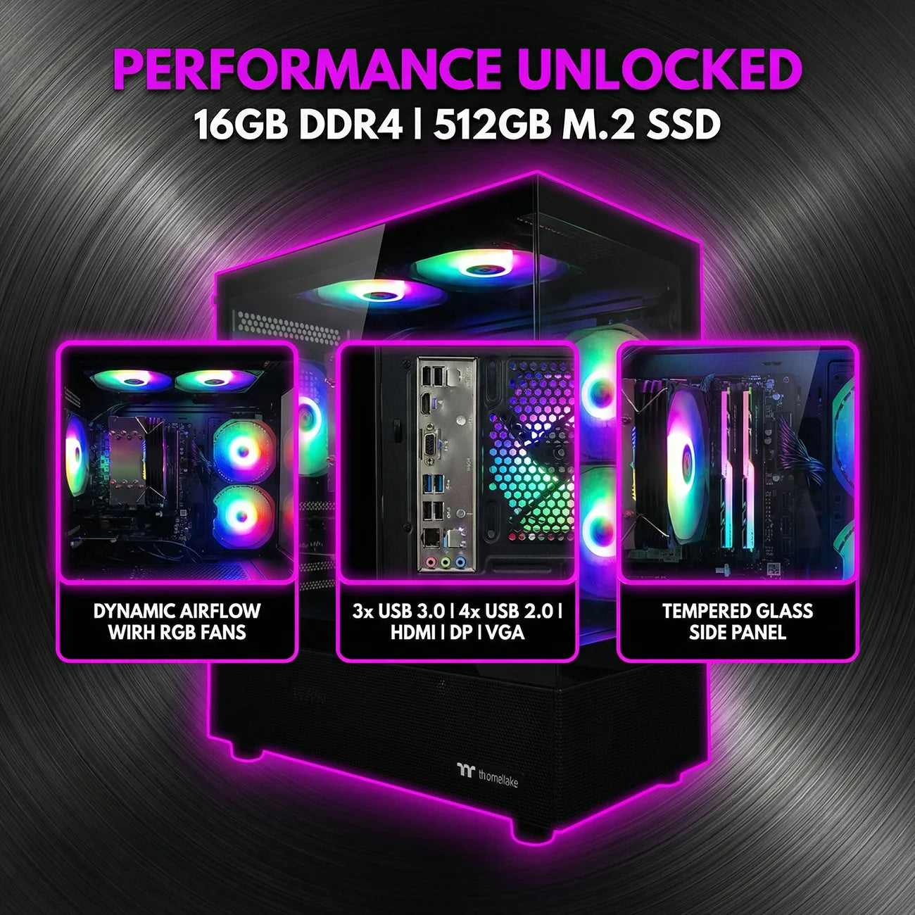 AIGAMEPC Gaming PC Desktop Computer,AMD R3 3200G, 16GB DDR4,512GB M.2 SSD, BX3 550W 80PLUS Bronze PSU, WiFi 5, RGB Fan x5, Windows 11 Home, Black