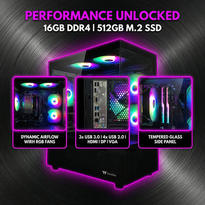 AIGAMEPC Gaming PC Desktop Computer,AMD R3 3200G, 16GB DDR4,512GB M.2 SSD, BX3 550W 80PLUS Bronze PSU, WiFi 5, RGB Fan x5, Windows 11 Home, Black