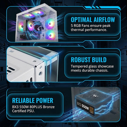AIGAMEPC Gaming PC Computer Desktop, Core i7 4790, GTX 1050 Ti 4GB, 16GB DDR3, 512GB M.2 SSD, BX3 550W 80PLUS Bronze PSU, WiFi 5, RGB Fan x5, Windows 11 Home, White PC