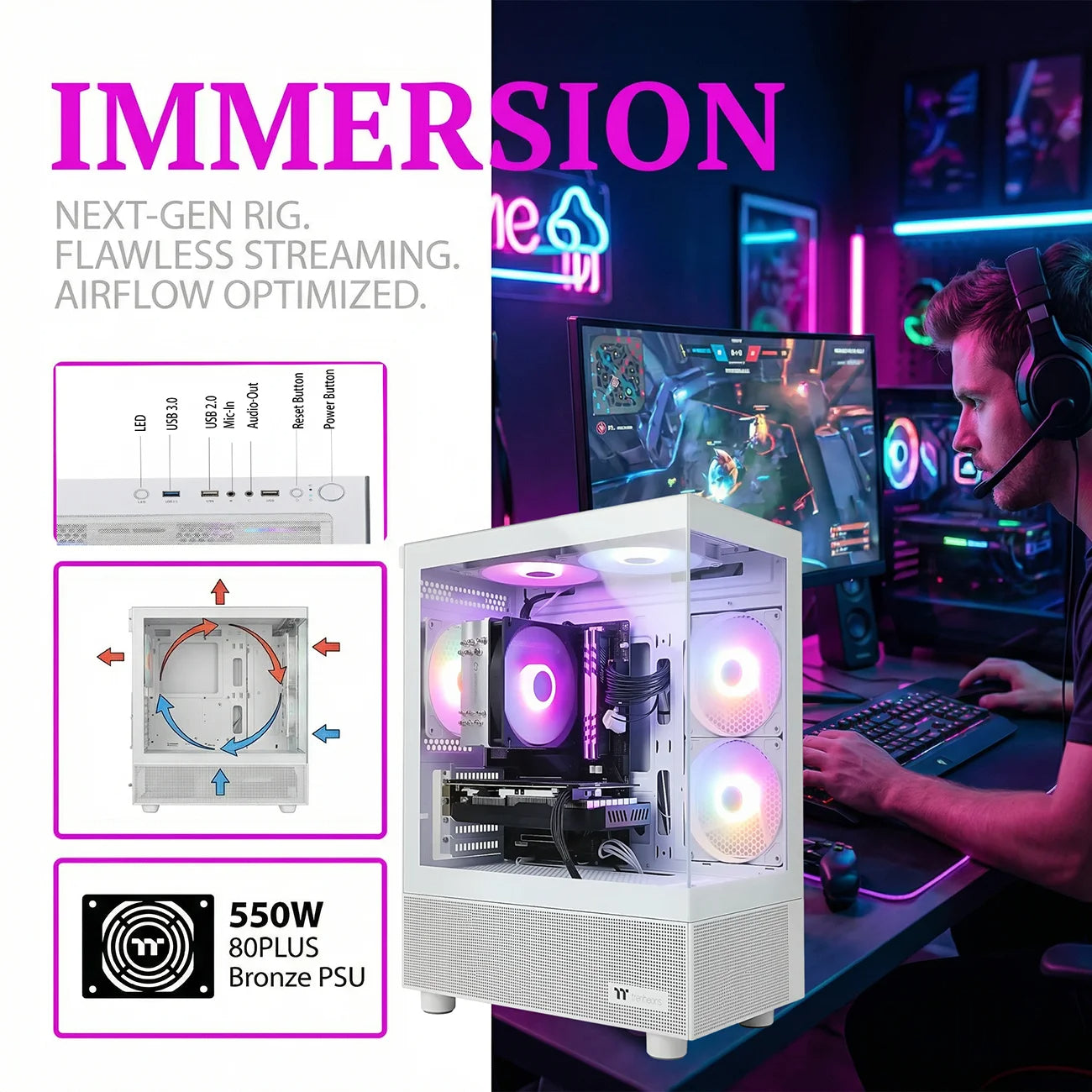 AIGAMEPC Gaming PC Desktop Computer, i7 4790, Radeon RX 580 8G, 16G DDR3, 512GB M.2 SSD, 550W 80PLUS Bronze PSU, WiFi 5, RGB Fan x5, Windows 11 Home