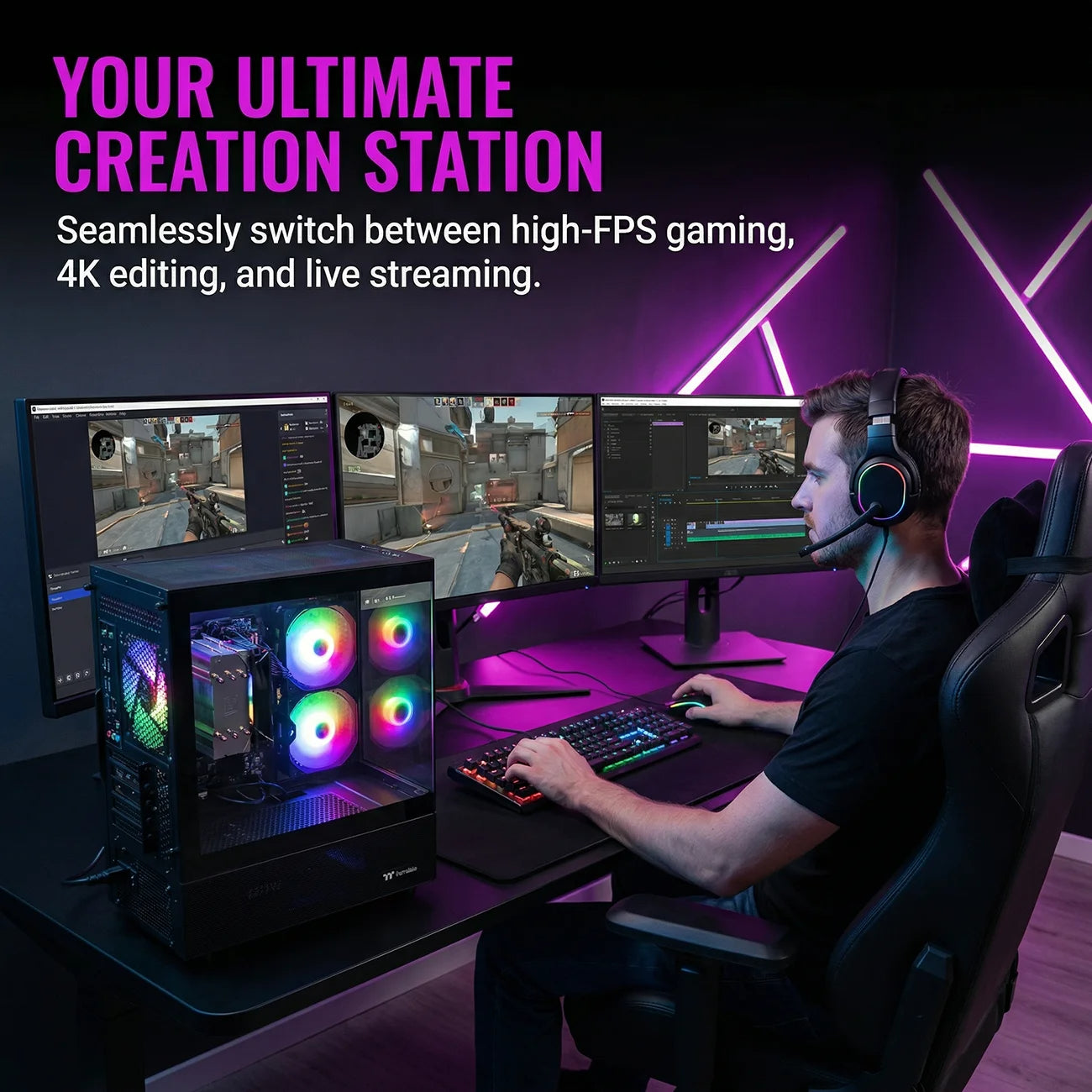 AIGAMEPC Gaming PC Desktop Computer,AMD R3 3200G, 16GB DDR4,512GB M.2 SSD, BX3 550W 80PLUS Bronze PSU, WiFi 5, RGB Fan x5, Windows 11 Home, Black