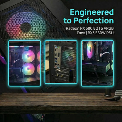 AIGAMEPC Gaming PC Desktop Computer, Intel Core i7 up to 4.0GHz, Radeon RX 580 8G, 16G RAM, 512GB M.2 SSD, BX3 550W 80PLUS Bronze PSU, WiFi 5, RGB Fan x5, Windows 11 Home,